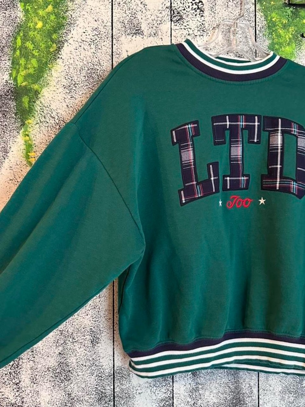 Green Letterman-Style Sweater with Plaid Appliqué